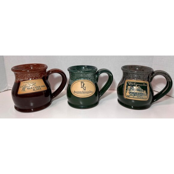 Deneen Pottery Other - Deneen Pottery Lot of 3 Mugs Cozy Inns Brown Green Handmade USA Round